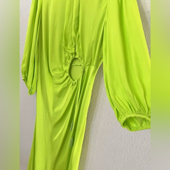 New Farm Rio LIME GREEN CUTOUT TIE RUCHED MIDI DRESS Size L - Picture 5 of 12